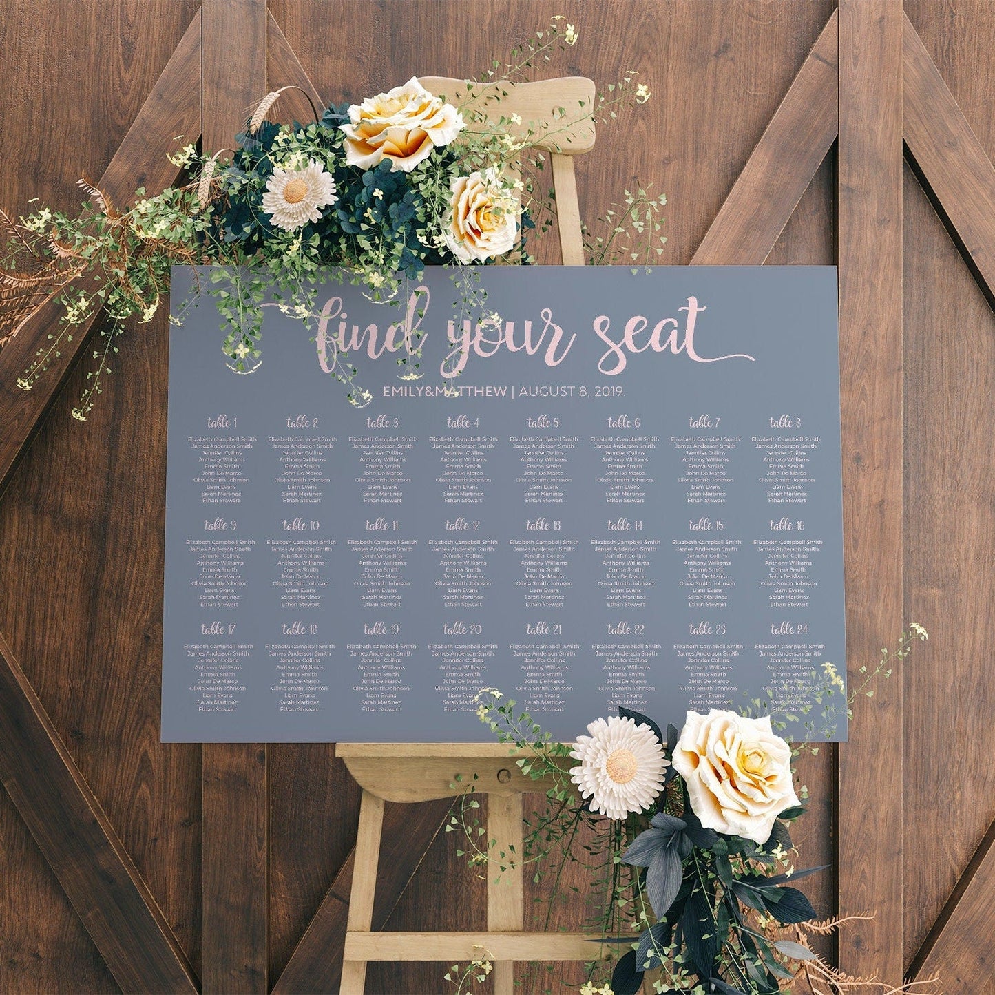 Gray Seating chart sign, Wedding Seating chart template - LovelyTemplatesCo