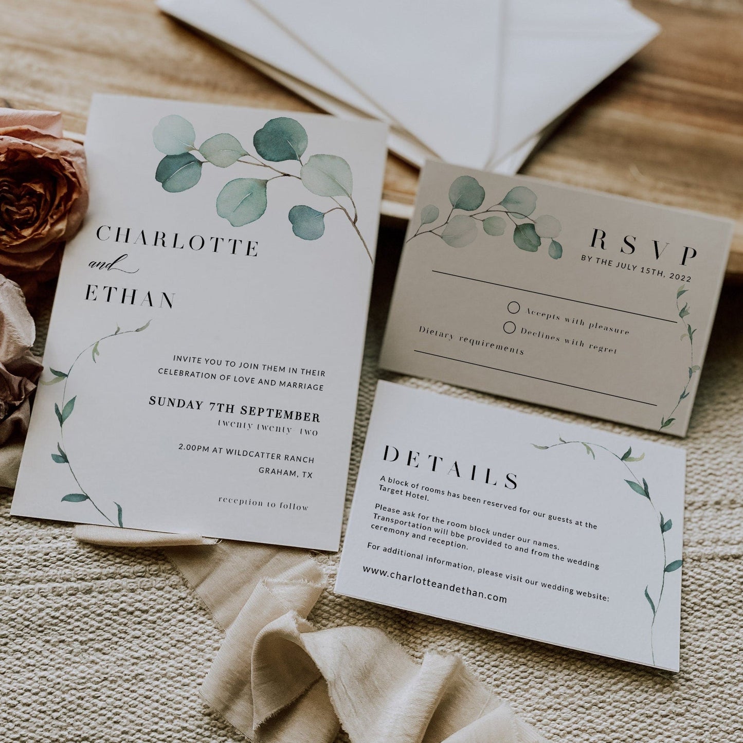 Greenery wedding invitation - LovelyTemplatesCo