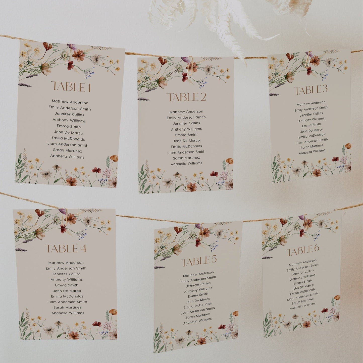 Hanging Seating cards, Floral Seating chart, Seating cards template - LovelyTemplatesCo