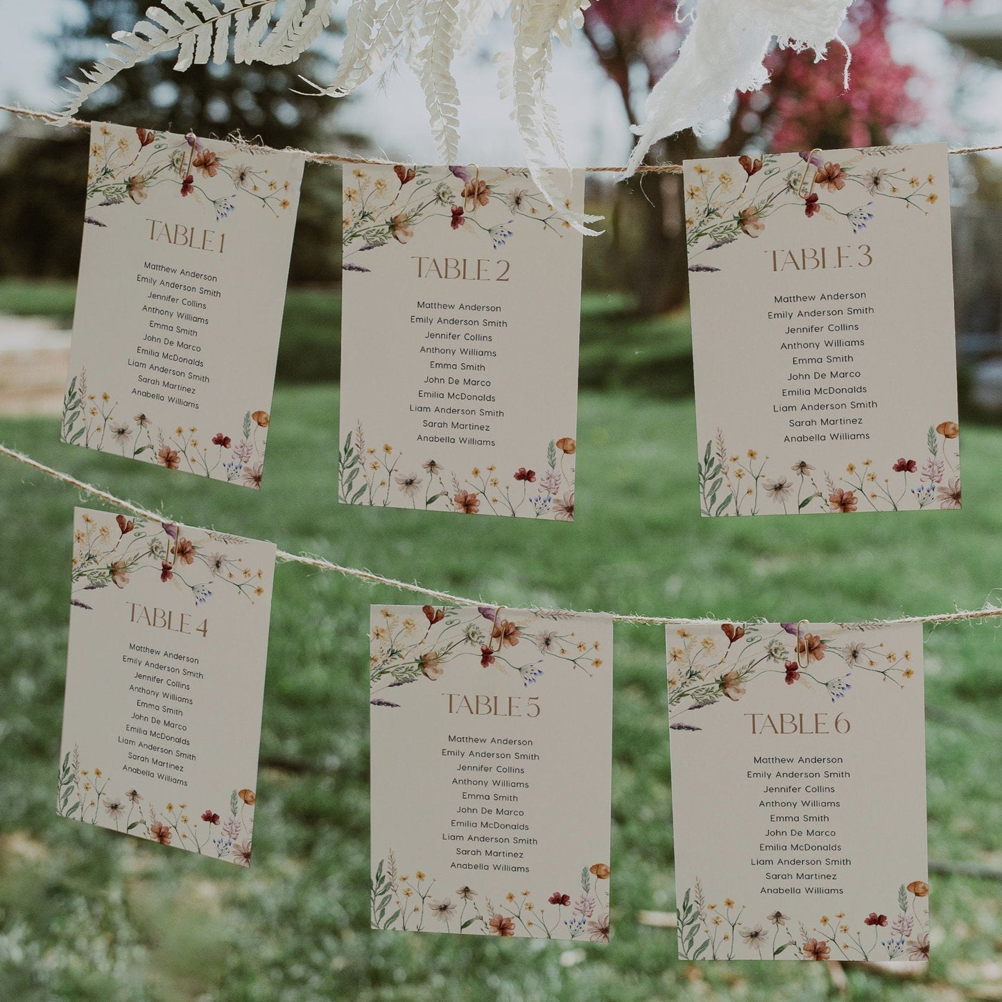 Hanging Seating cards, Floral Seating chart, Seating cards template - LovelyTemplatesCo