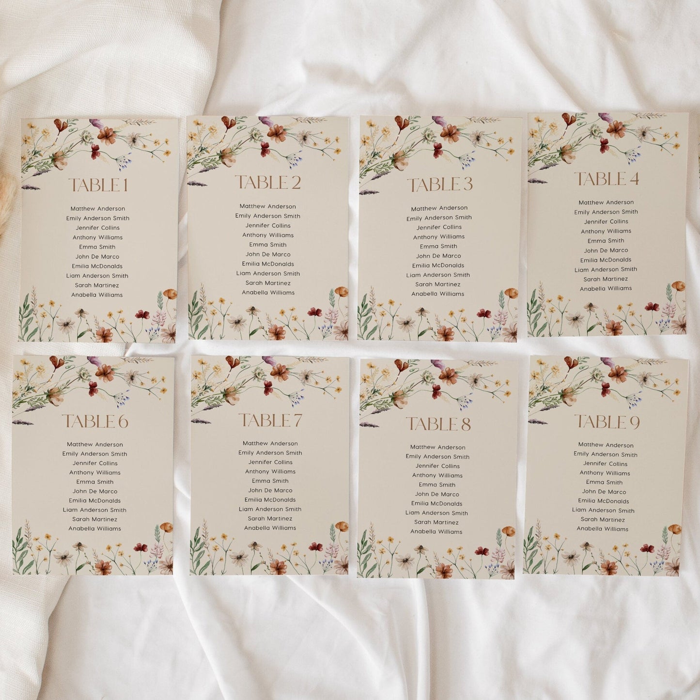 Hanging Seating cards, Floral Seating chart, Seating cards template - LovelyTemplatesCo