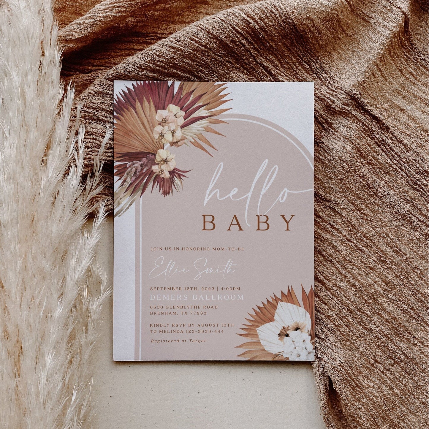 Hello Baby Boho baby shower, Boho Chic Baby Shower invitation - LovelyTemplatesCo