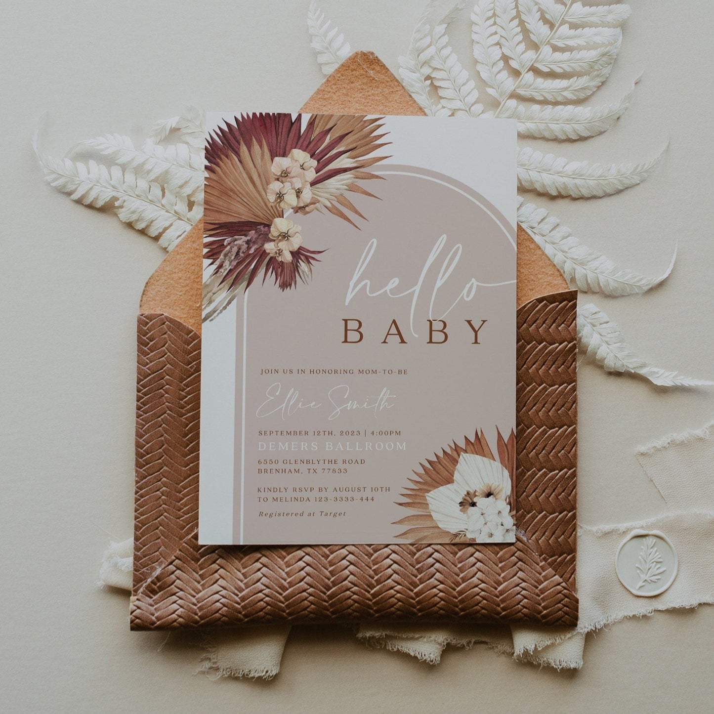Hello Baby Boho baby shower, Boho Chic Baby Shower invitation - LovelyTemplatesCo