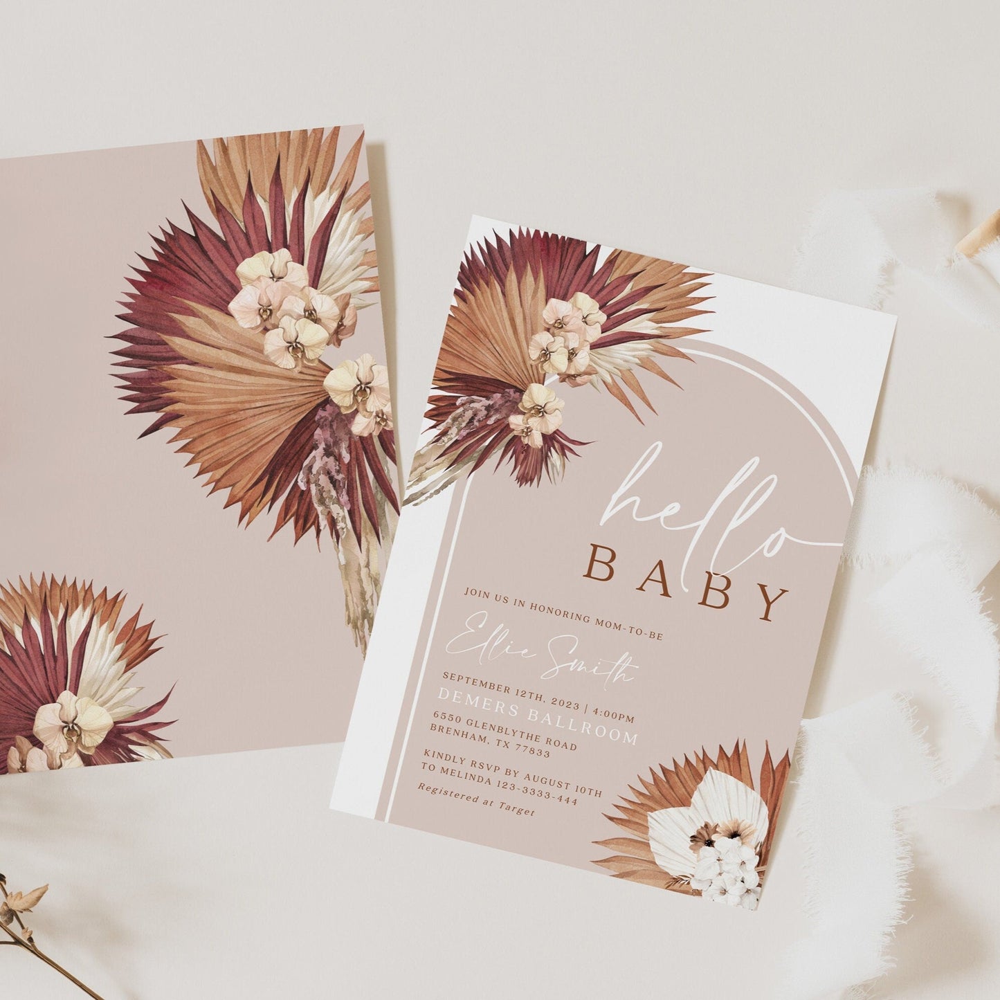 Hello Baby Boho baby shower, Boho Chic Baby Shower invitation - LovelyTemplatesCo