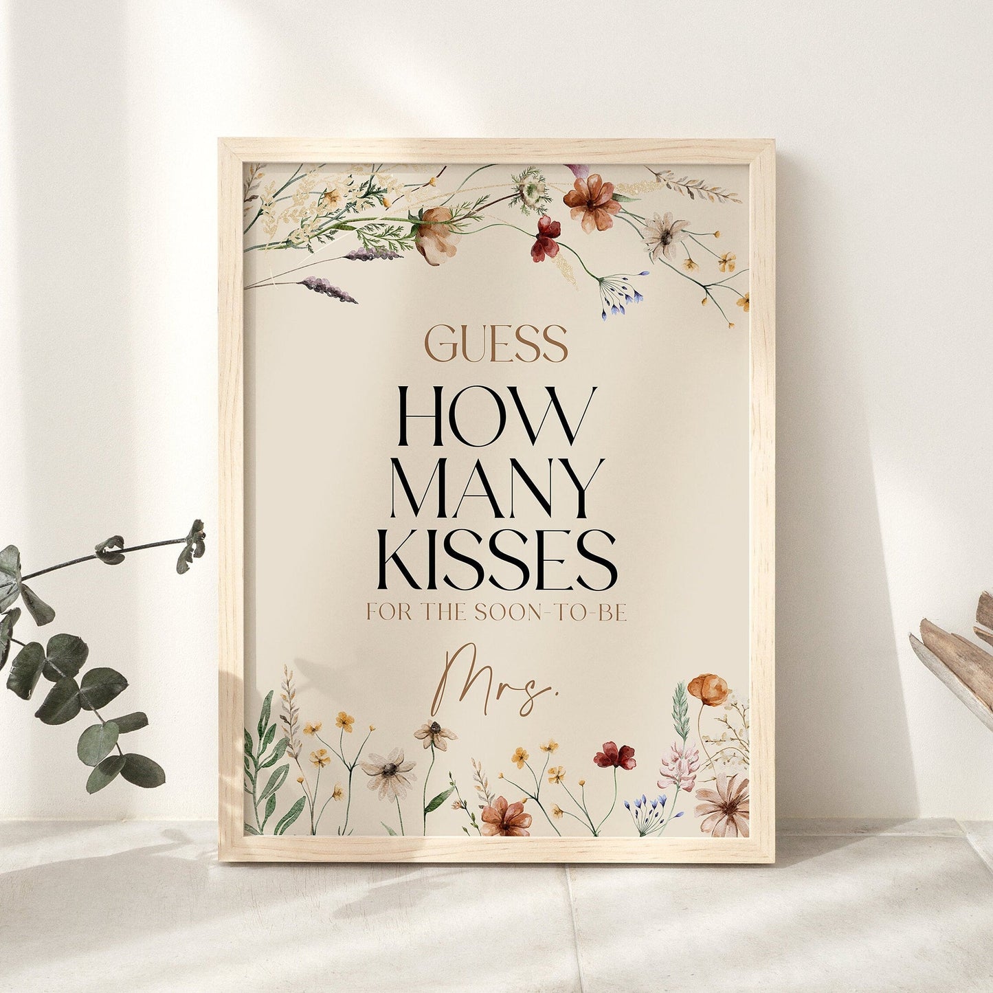 How Many Kisses Sign, Bridal Shower Guess How Many Kisses sign - LovelyTemplatesCo