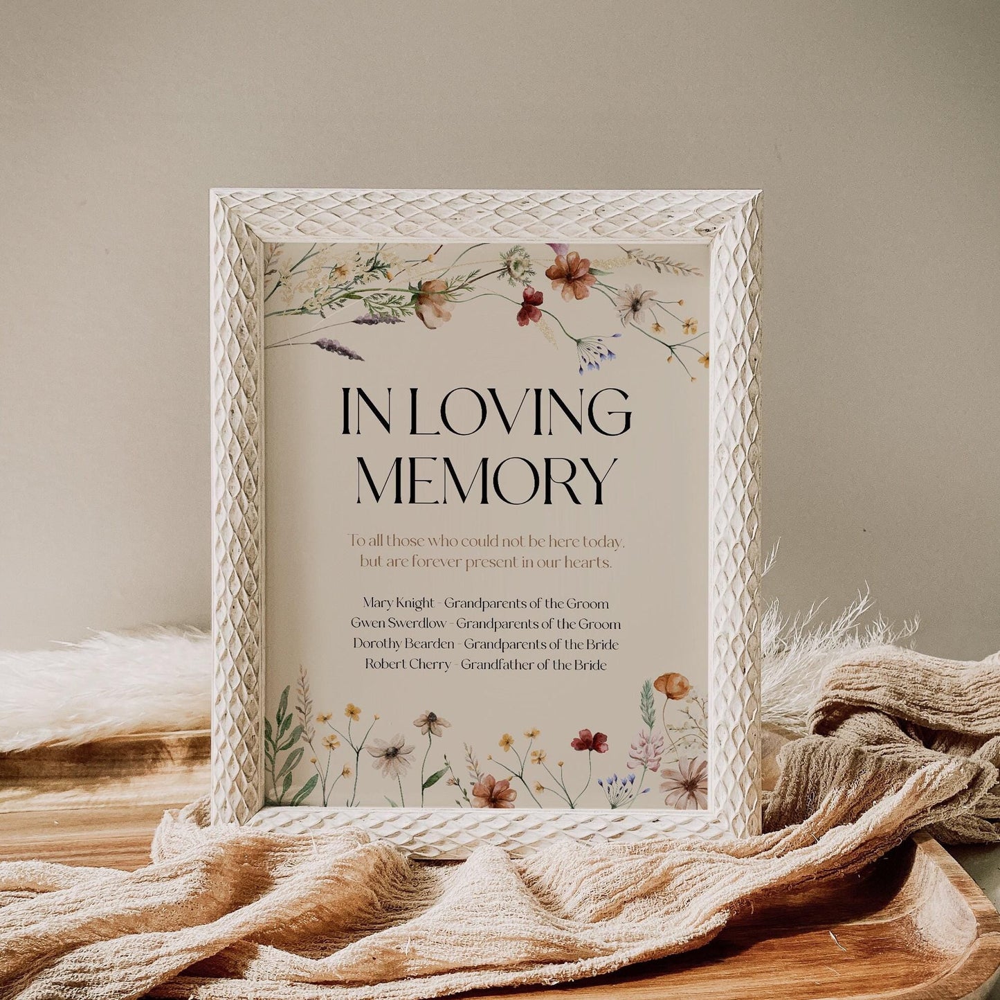 In Loving Memory Sign, Wedding In Loving of sign, Beige Floral Wedding Sign - LovelyTemplatesCo