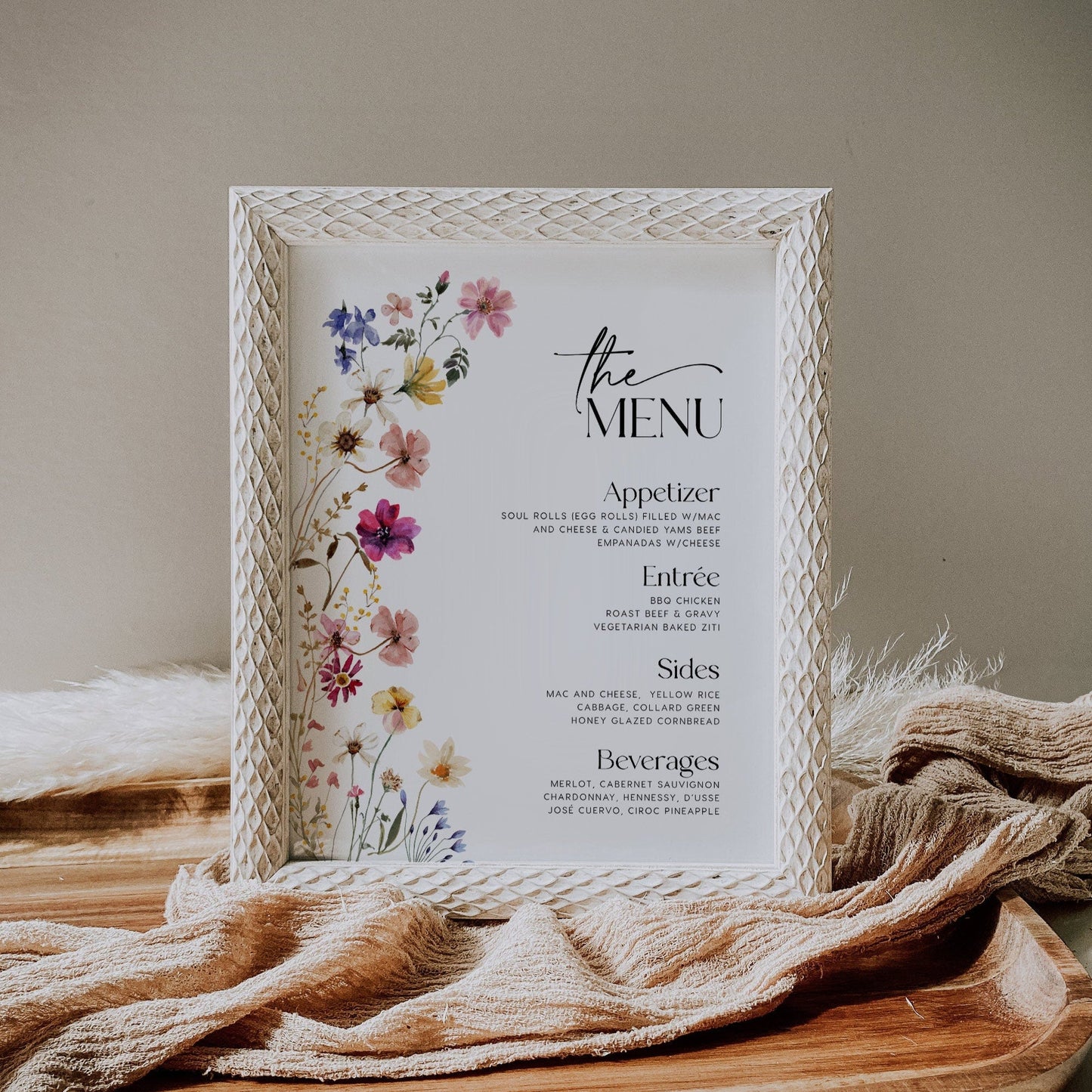 Menu Sign template, Floral menu sign, Wedding menu sign template - LovelyTemplatesCo