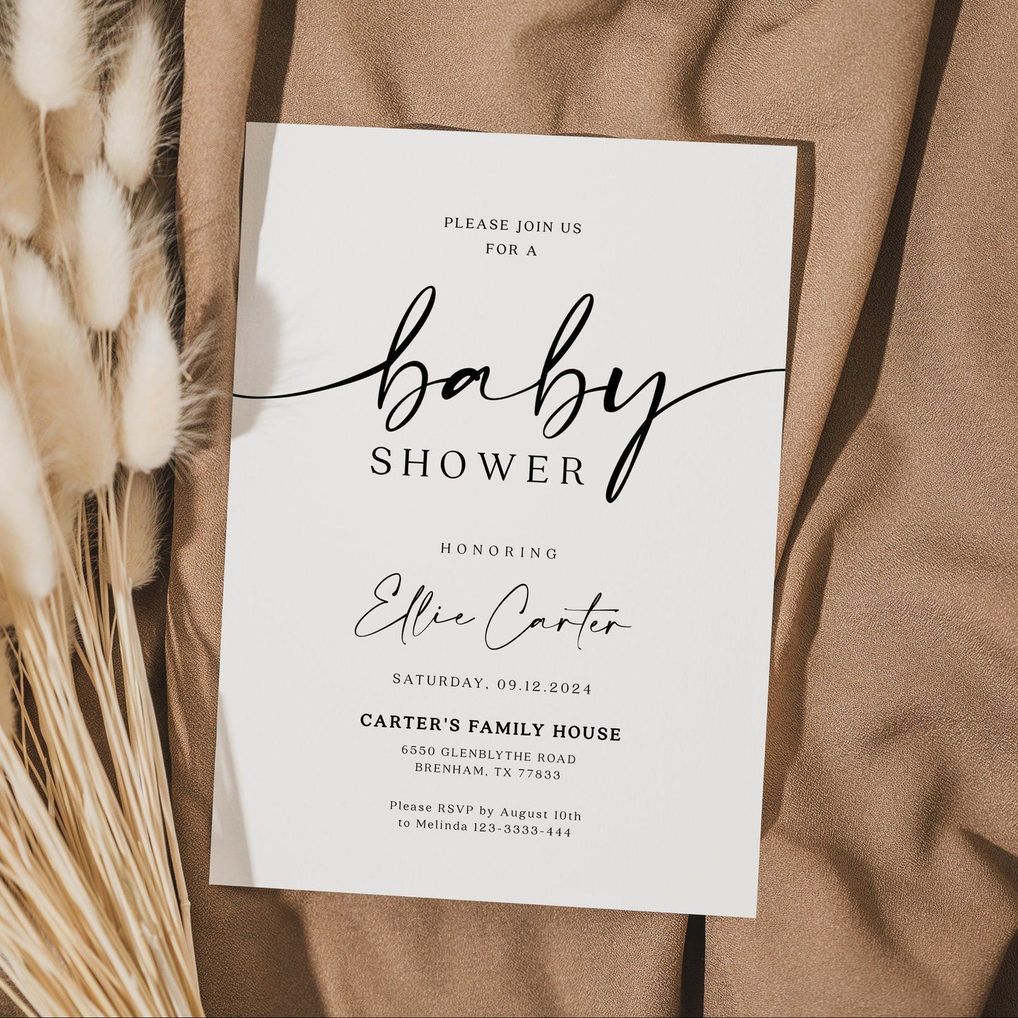 Minimalist baby shower invitation template, Modern and elegant baby shower invitation - LovelyTemplatesCo