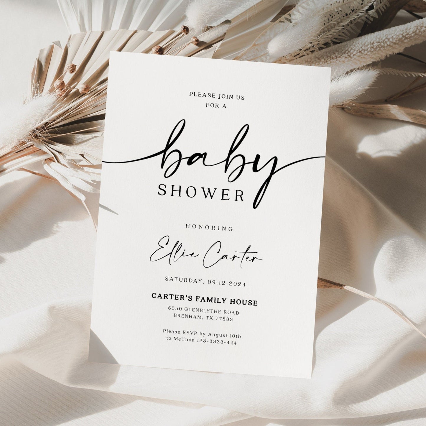 Minimalist baby shower invitation template, Modern and elegant baby shower invitation - LovelyTemplatesCo
