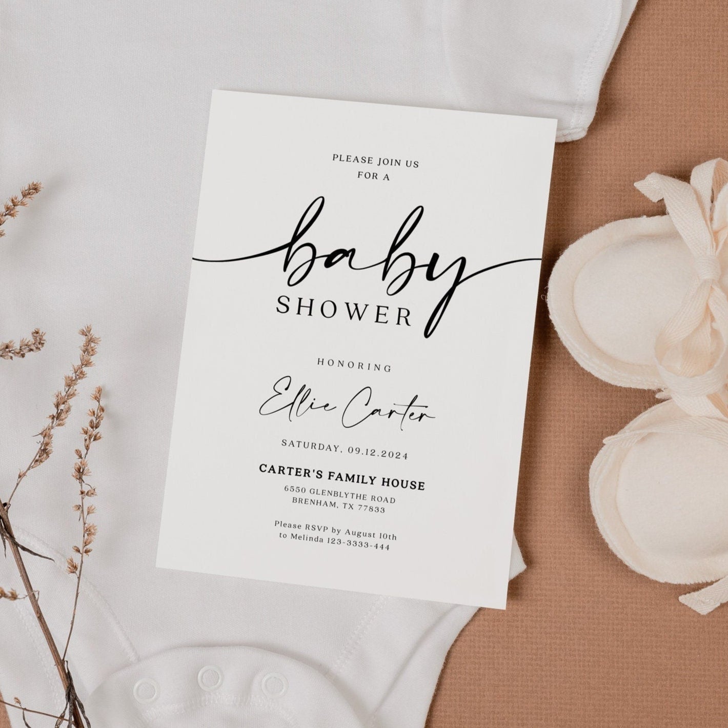 Minimalist baby shower invitation template, Modern and elegant baby shower invitation - LovelyTemplatesCo