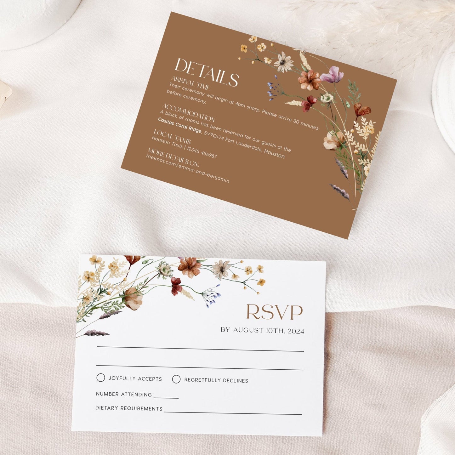 Modern Wildflower Wedding Invitation, Beige Wedding Invitation template - LovelyTemplatesCo