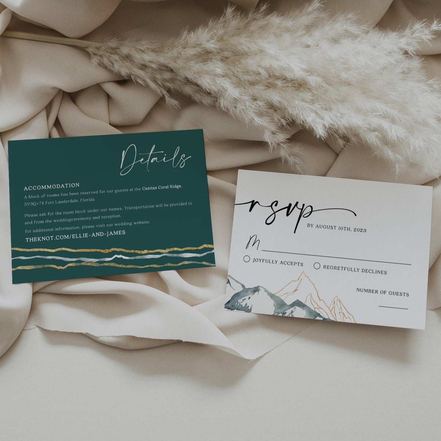 Mountains wedding invitation, Pine forest and mountains invitation set, Winter Wedding invitation template - LovelyTemplatesCo