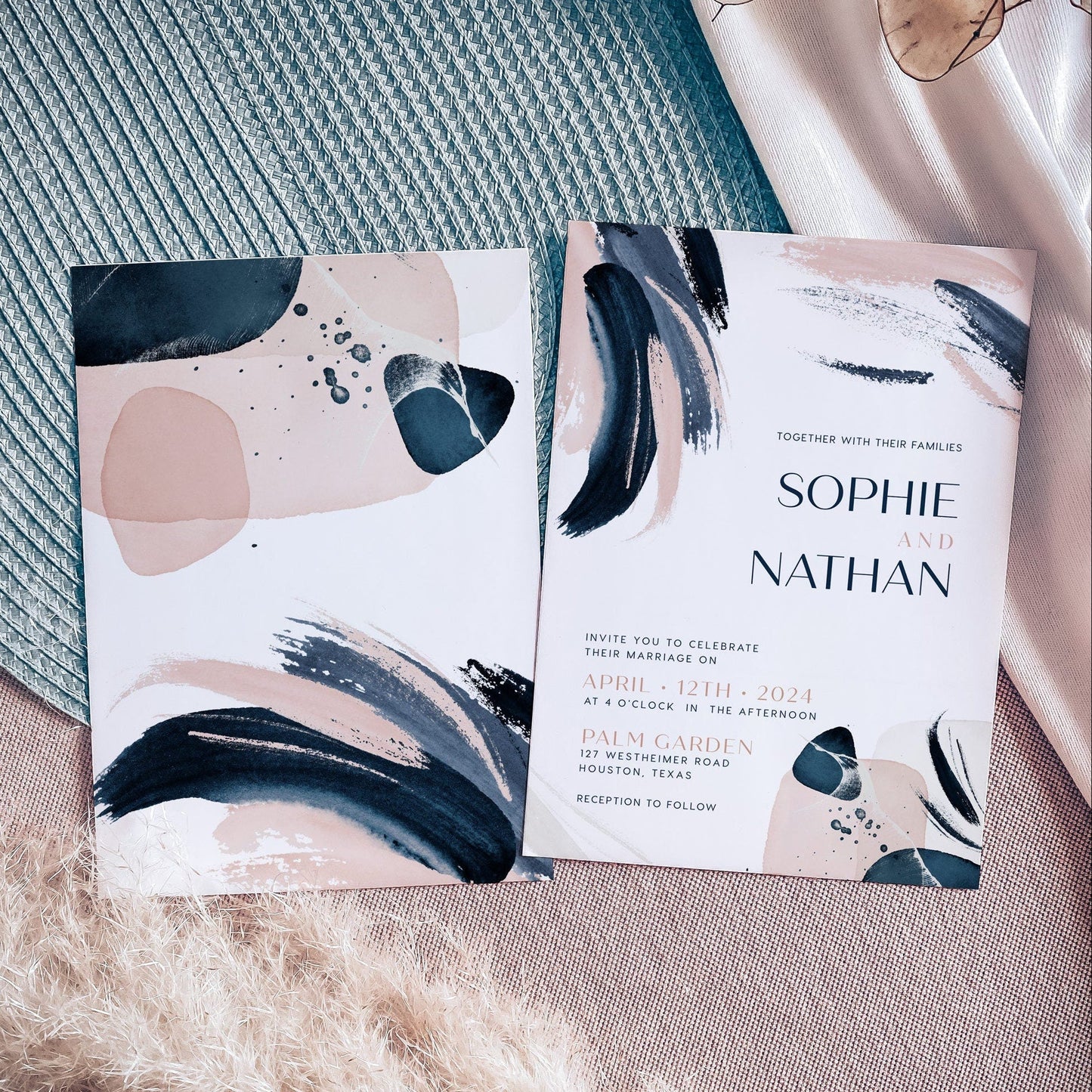 Navy Blush wedding invitation - LovelyTemplatesCo