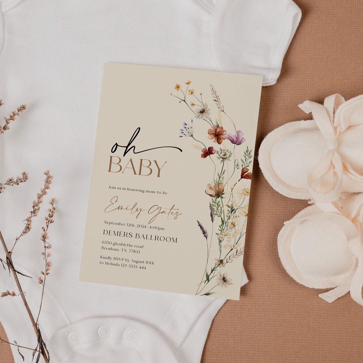 Oh Baby Invitation, Baby Shower Invitation, Beige Baby Shower Invitation - LovelyTemplatesCo