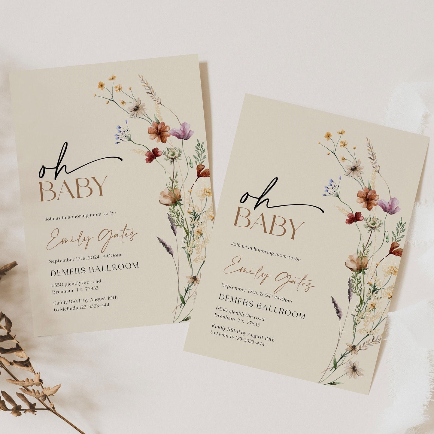 Oh Baby Invitation, Baby Shower Invitation, Beige Baby Shower Invitation - LovelyTemplatesCo