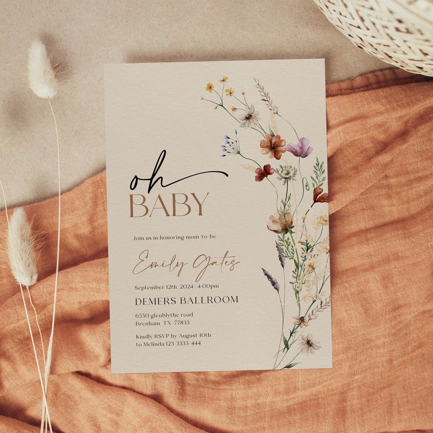Oh Baby Invitation, Baby Shower Invitation, Beige Baby Shower Invitation - LovelyTemplatesCo