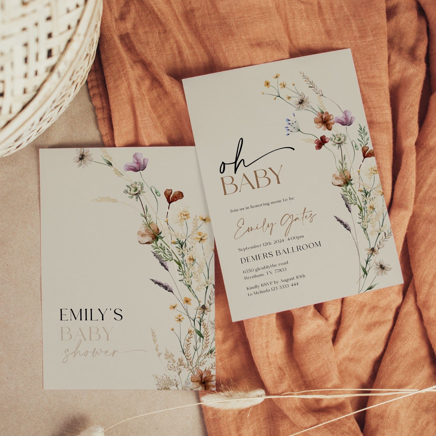 Oh Baby Invitation, Baby Shower Invitation, Beige Baby Shower Invitation - LovelyTemplatesCo