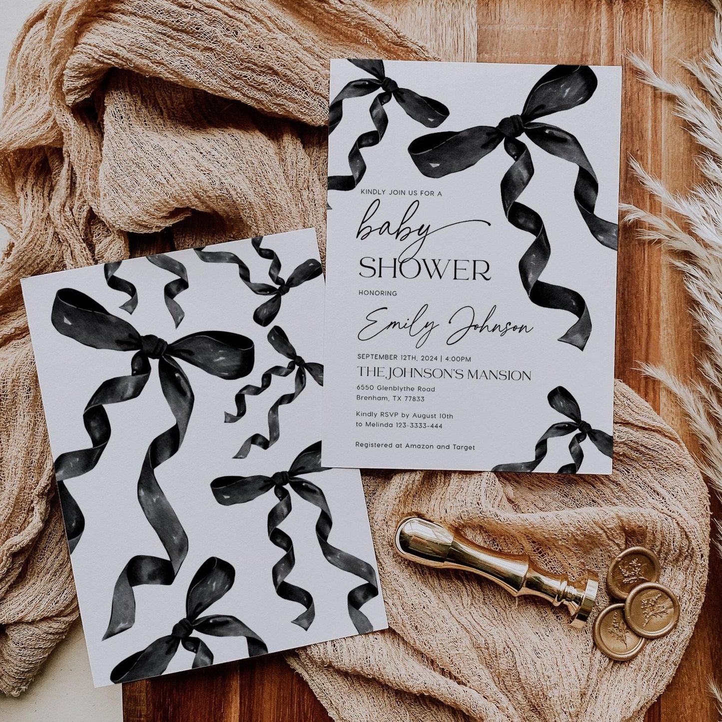 Oh Baby Invitation | Baby Shower Invitation | Coquette Bow Invitation - LovelyTemplatesCo
