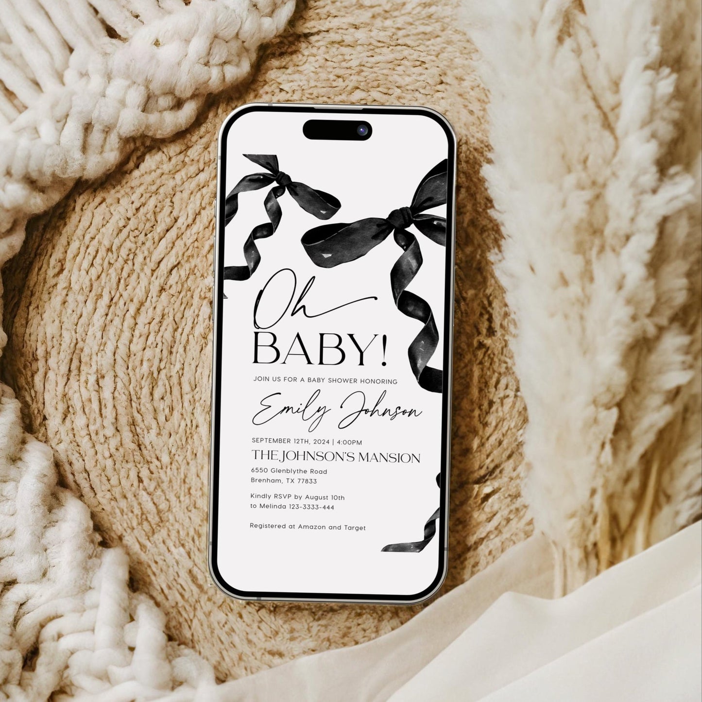 Oh Baby Invitation | Baby Shower Invitation | Coquette Bow Invitation - LovelyTemplatesCo
