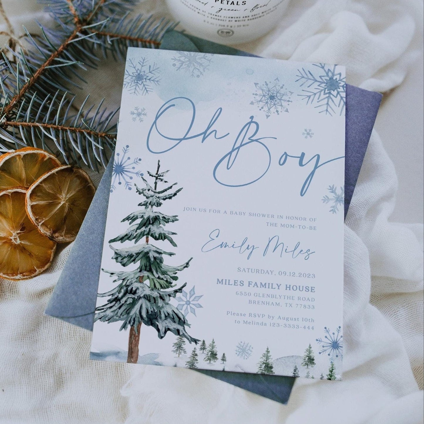 Oh Boy Baby Shower Invitation, Winter baby shower invitation - LovelyTemplatesCo