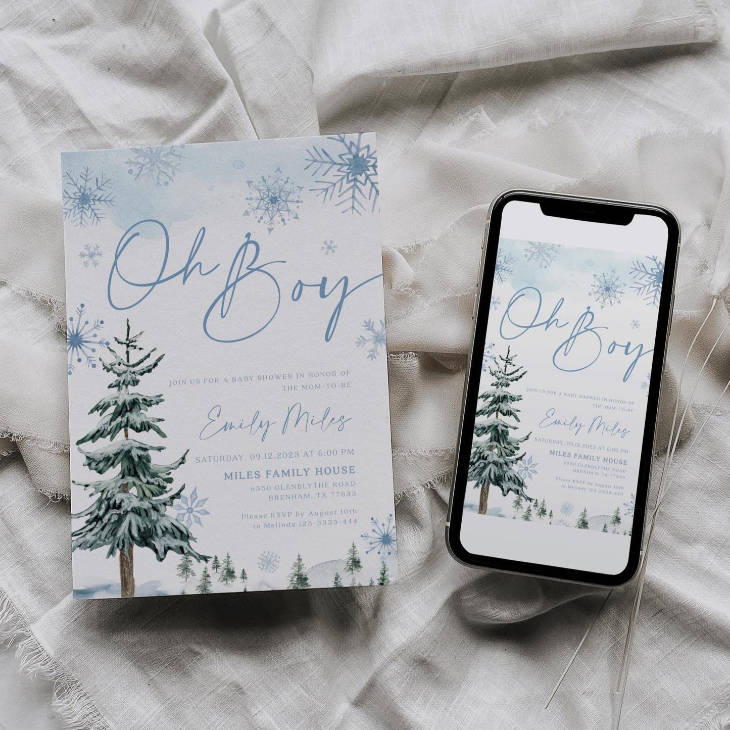 Oh Boy Baby Shower Invitation, Winter baby shower invitation - LovelyTemplatesCo