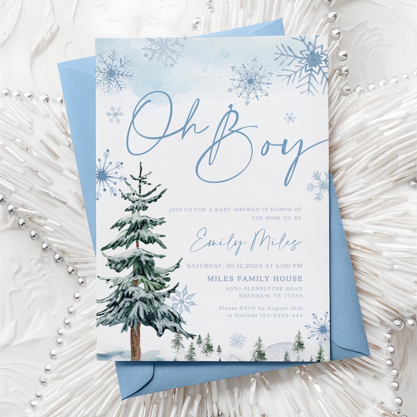Oh Boy Baby Shower Invitation, Winter baby shower invitation - LovelyTemplatesCo