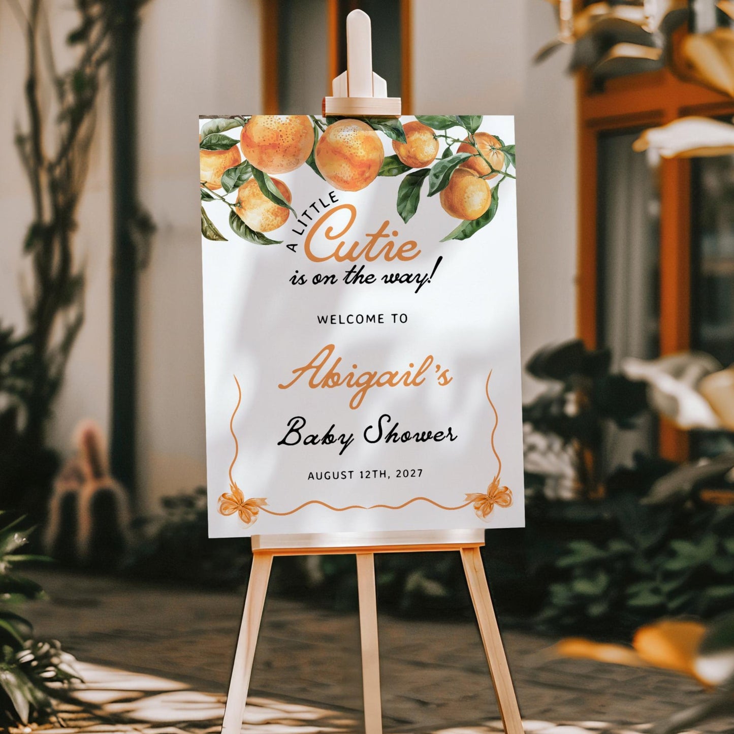 Orange Baby Shower Welcome Sign | Little Cutie Baby Shower Sign - LovelyTemplatesCo