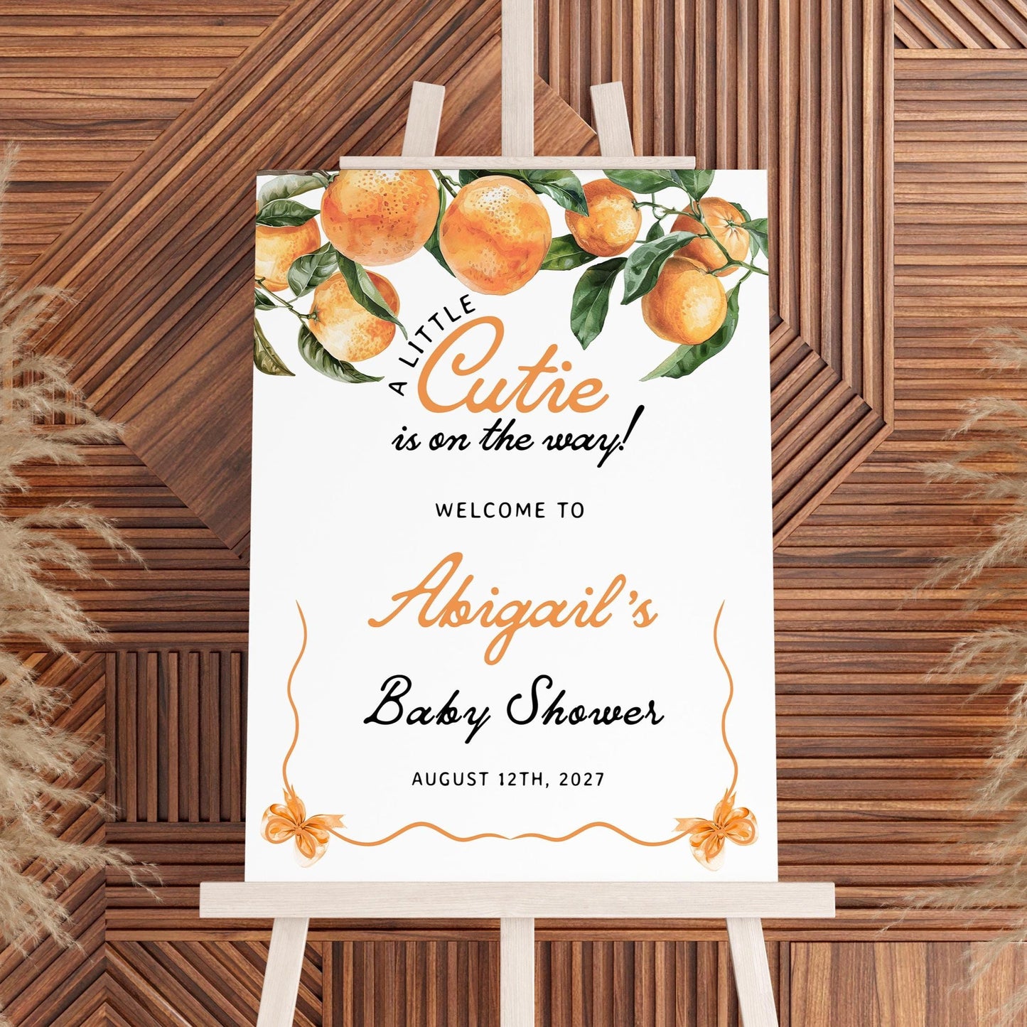 Orange Baby Shower Welcome Sign | Little Cutie Baby Shower Sign - LovelyTemplatesCo