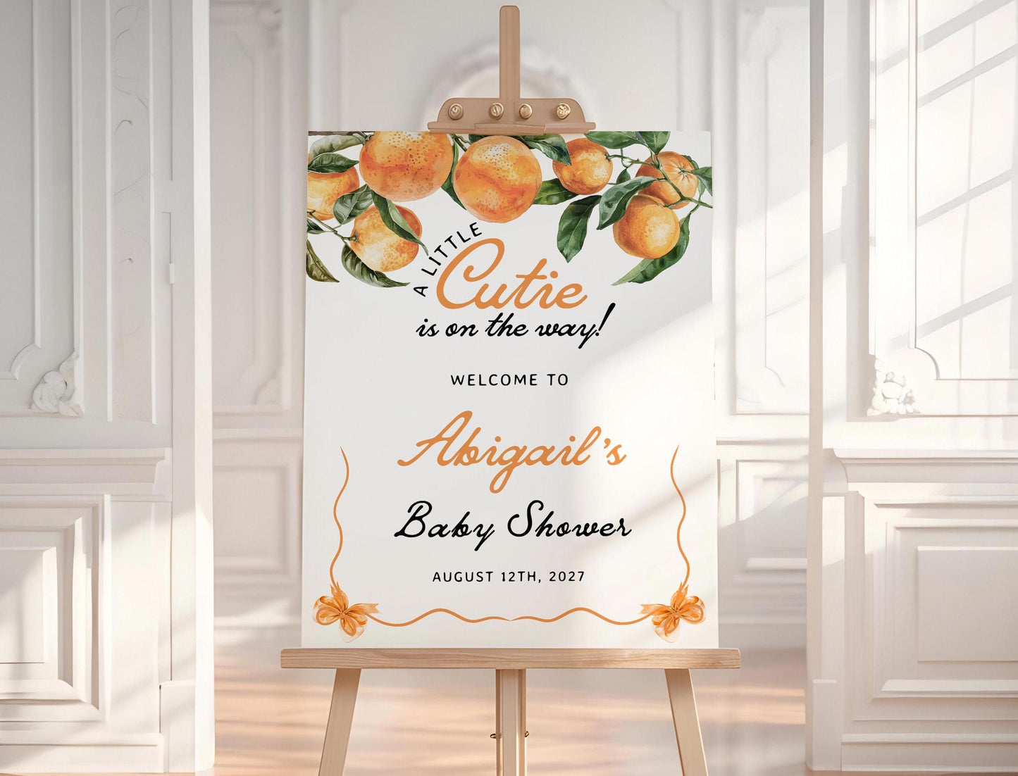 Orange Baby Shower Welcome Sign | Little Cutie Baby Shower Sign - LovelyTemplatesCo