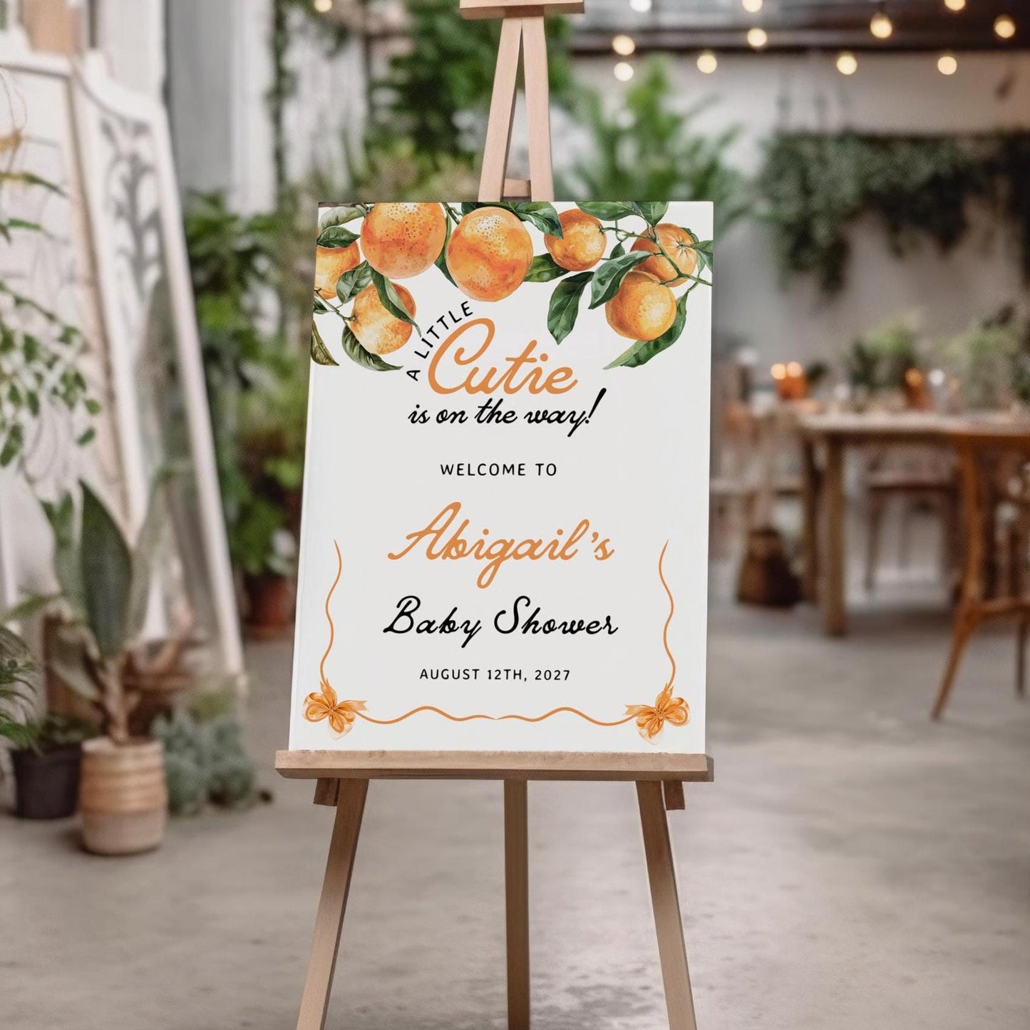 Orange Baby Shower Welcome Sign | Little Cutie Baby Shower Sign - LovelyTemplatesCo