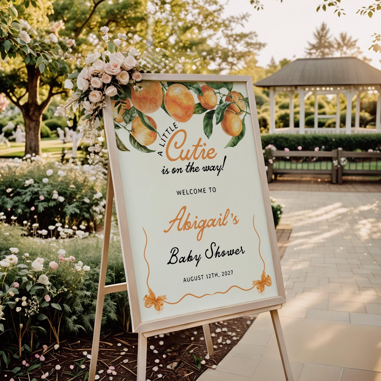 Orange Baby Shower Welcome Sign | Little Cutie Baby Shower Sign - LovelyTemplatesCo