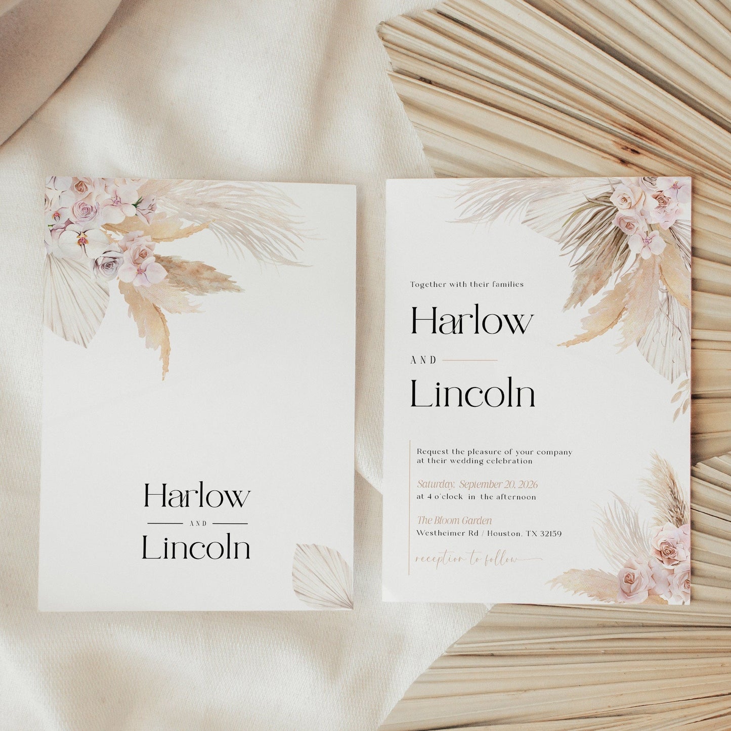 Pampas wedding invitation bundle - LovelyTemplatesCo