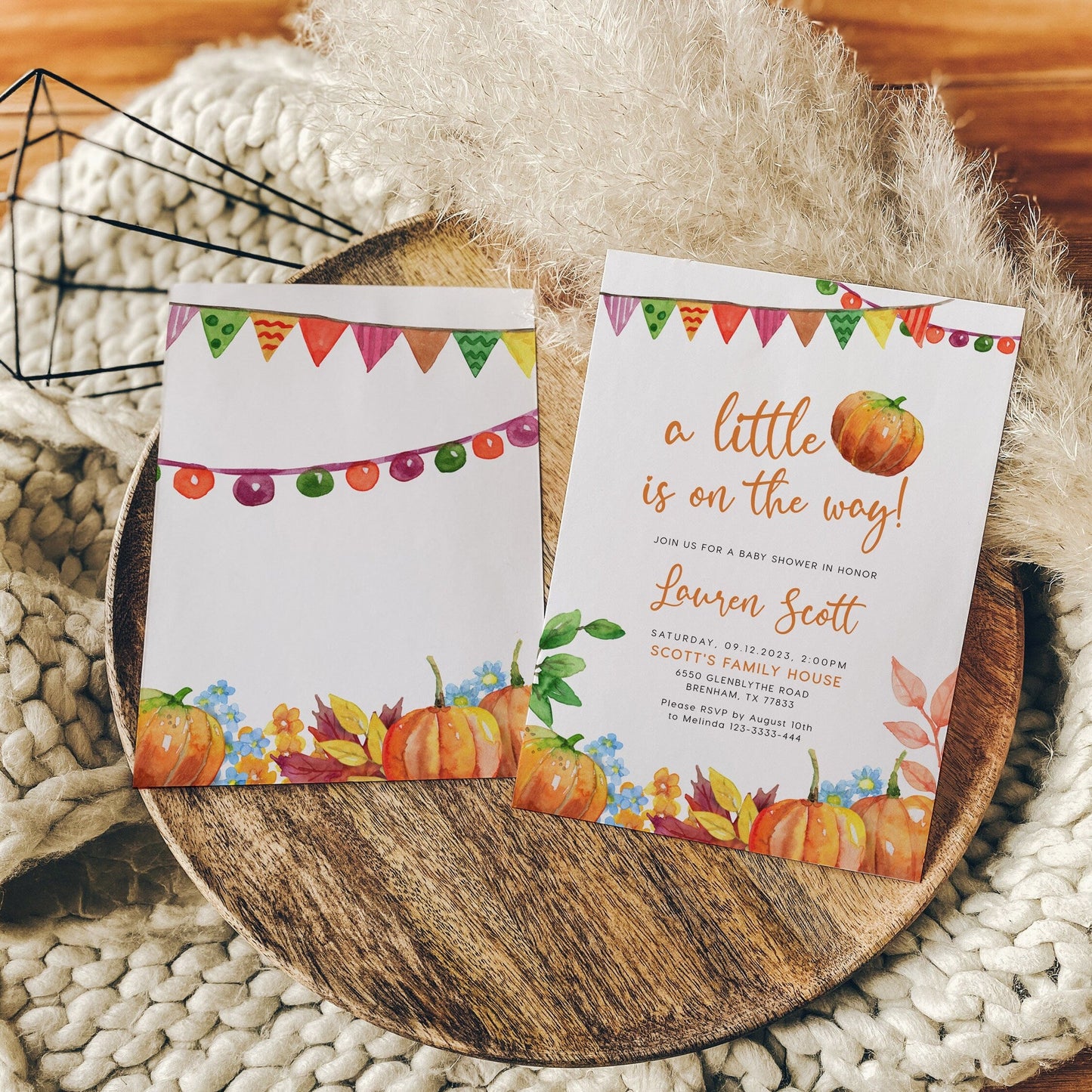 Pumpkin baby shower invitation, Fall baby shower invitation - LovelyTemplatesCo