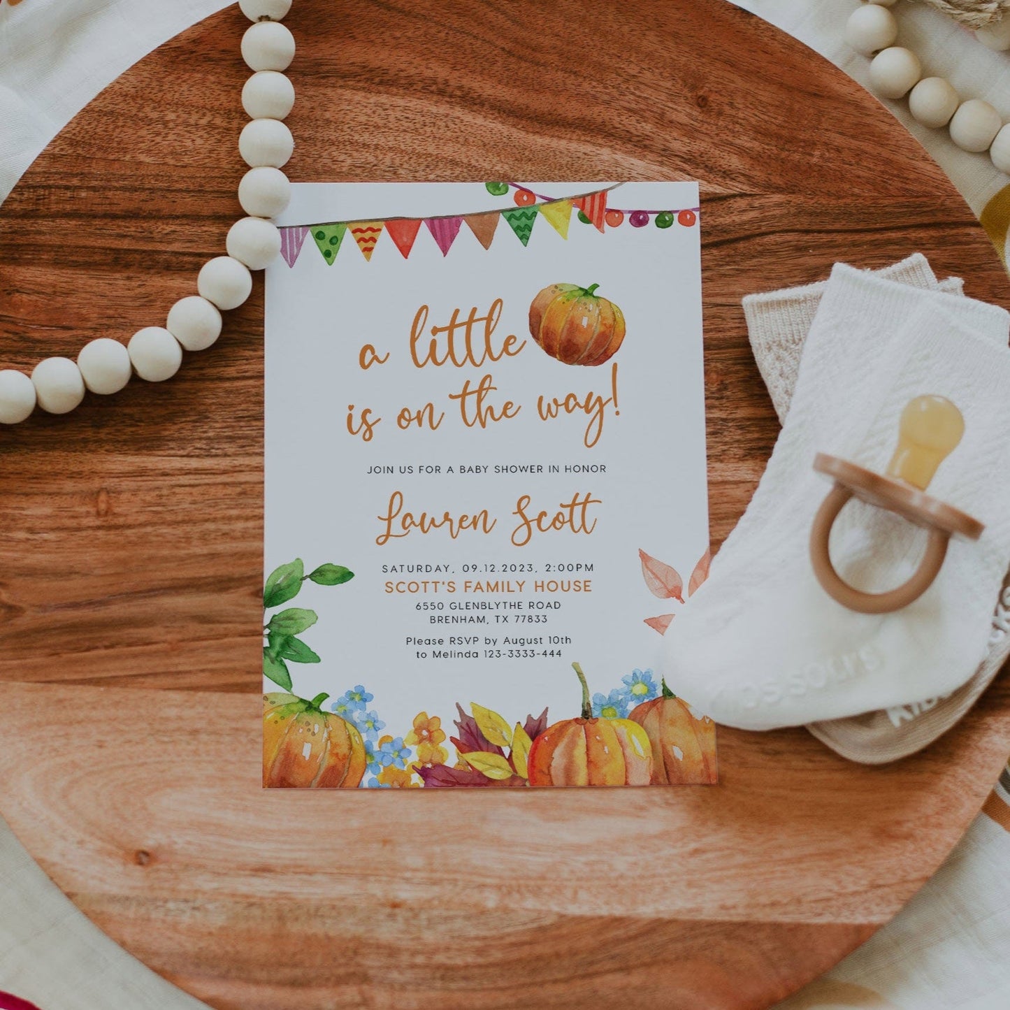 Pumpkin baby shower invitation, Fall baby shower invitation - LovelyTemplatesCo