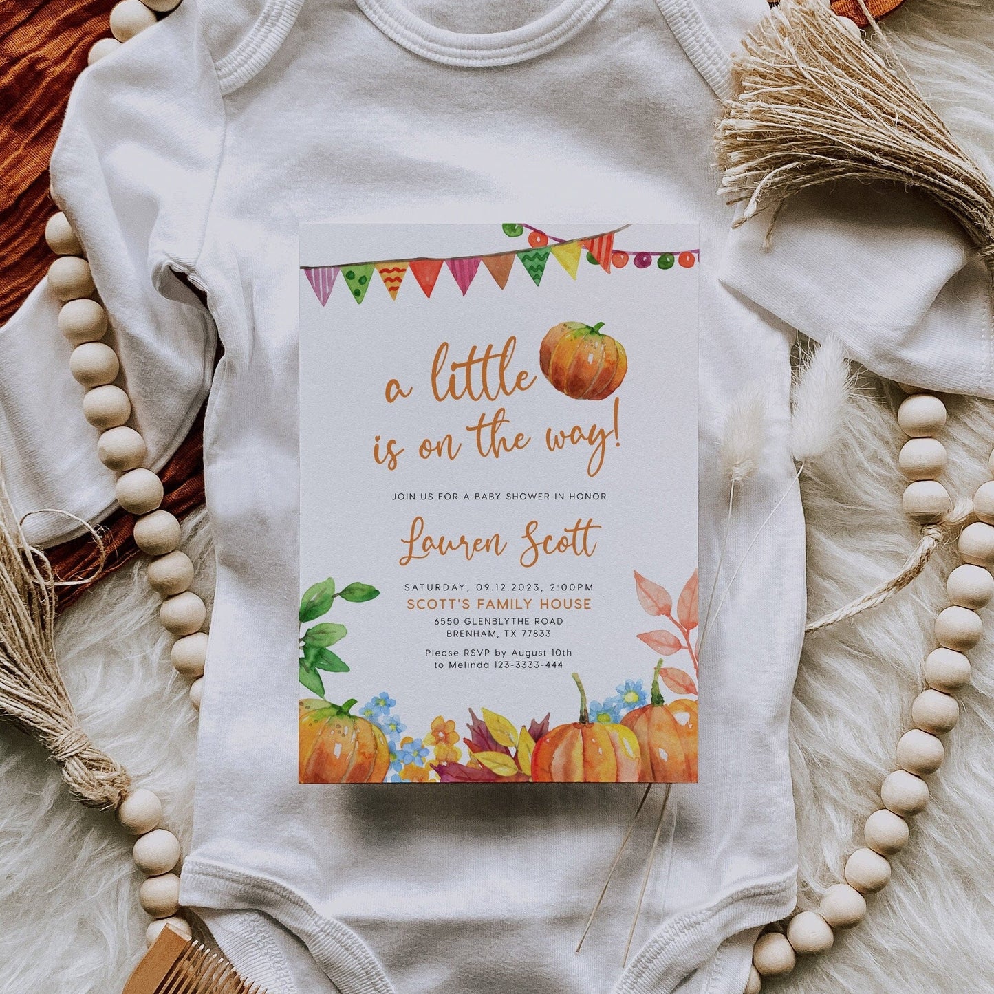 Pumpkin baby shower invitation, Fall baby shower invitation - LovelyTemplatesCo