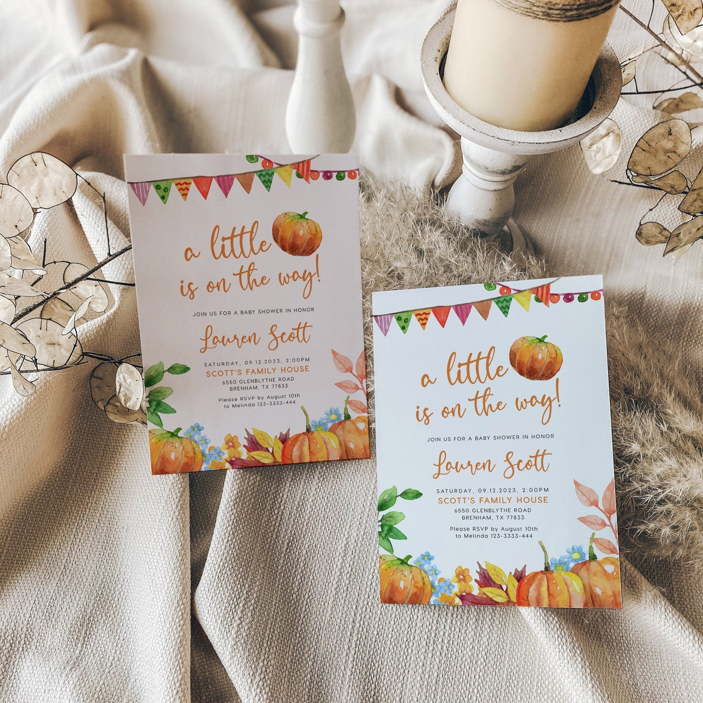 Pumpkin baby shower invitation, Fall baby shower invitation - LovelyTemplatesCo