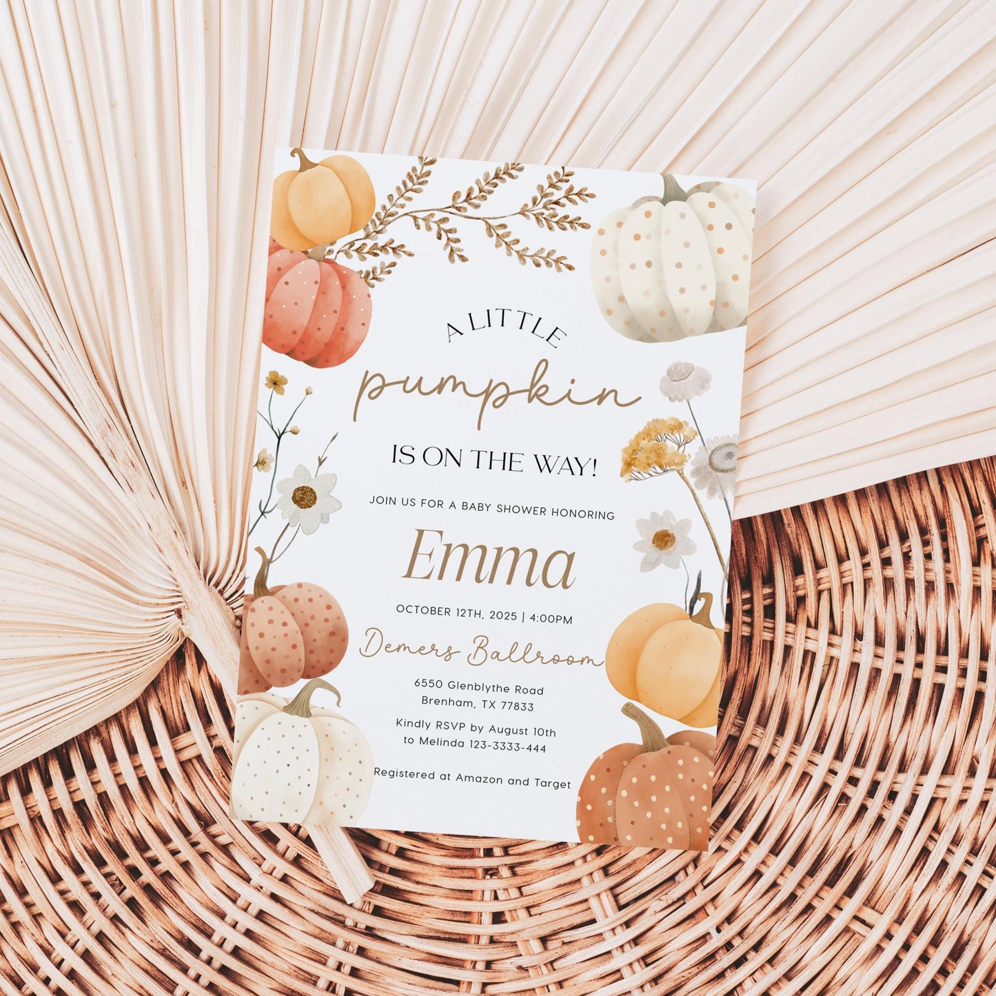 Pumpkin Baby Shower Invitation, Fall baby shower Invitation template - LovelyTemplatesCo