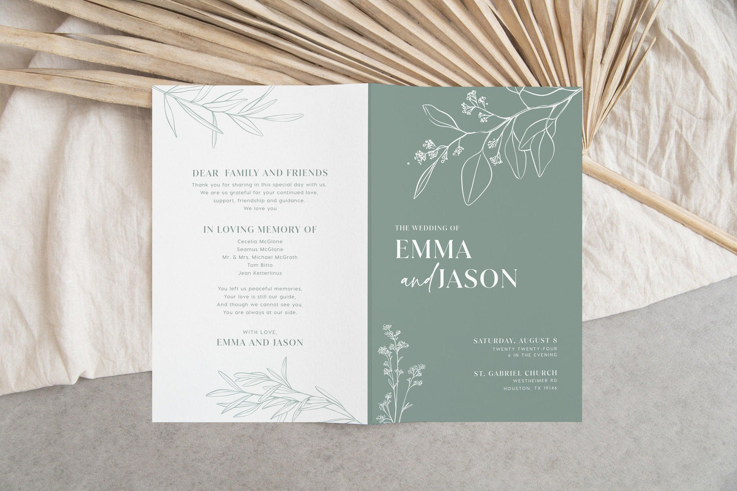 Sage Floral Wedding Booklet Program - LovelyTemplatesCo