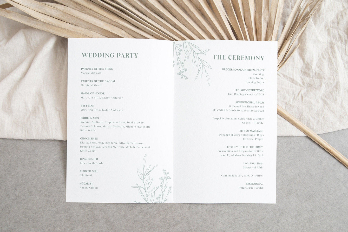 Sage Floral Wedding Booklet Program - LovelyTemplatesCo