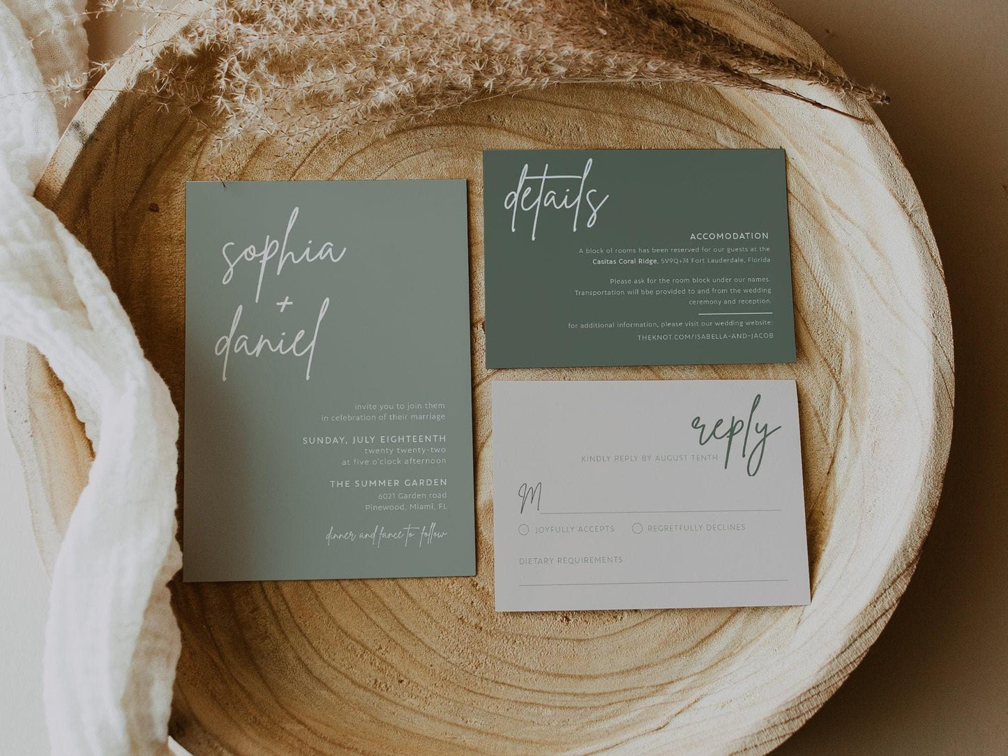 Sage green wedding invitation suite - LovelyTemplatesCo