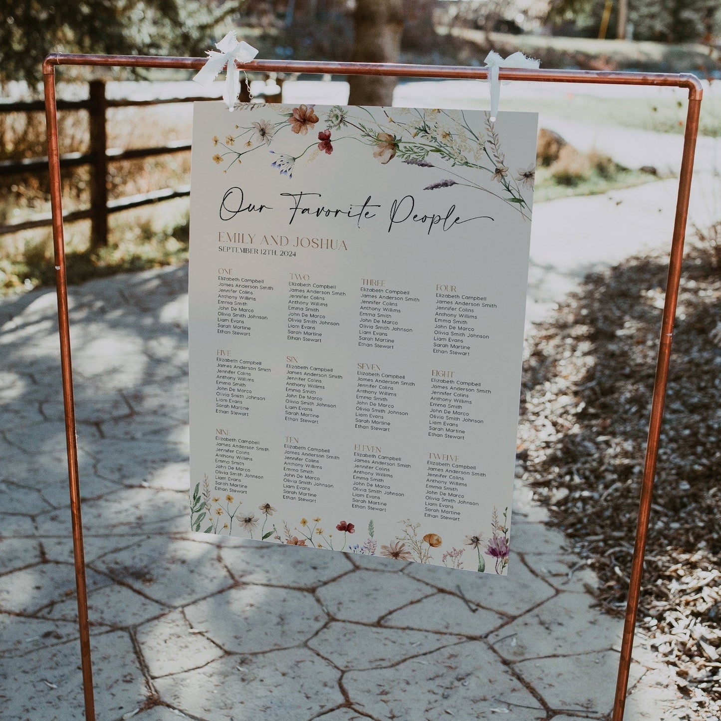 Seating chart sign template, Beige Seating chart with wildflowers - LovelyTemplatesCo