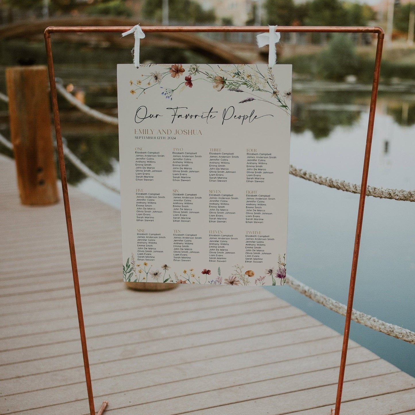 Seating chart sign template, Beige Seating chart with wildflowers - LovelyTemplatesCo