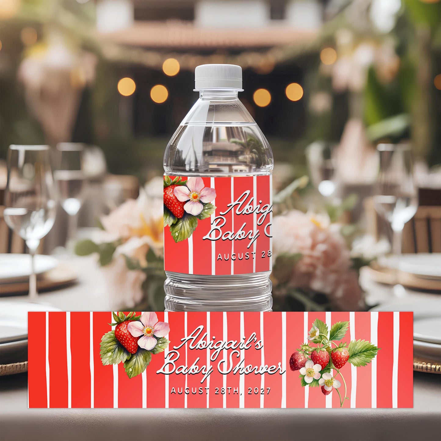 Strawberry Bottle Label | Baby Shower Water Bottle Labels - LovelyTemplatesCo