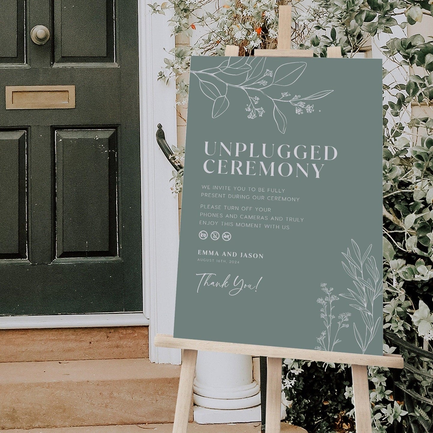 Unplugged Wedding Ceremony Sign - Sage Flroal - LovelyTemplatesCo