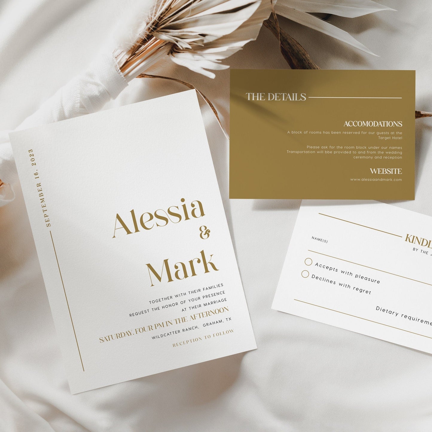 Wedding invitation gold, Gold invitation set - LovelyTemplatesCo