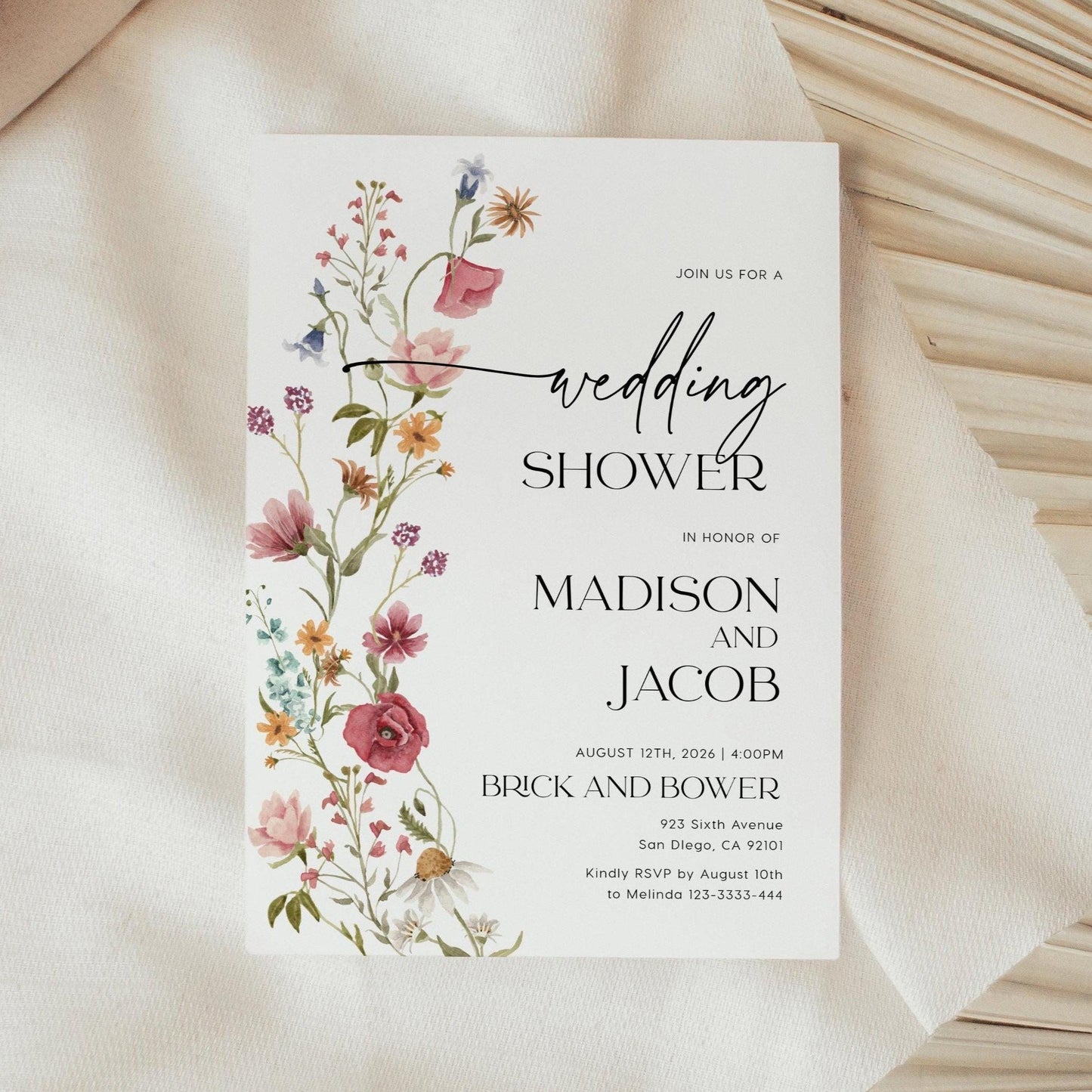 Wedding Shower Invitation, Wildflower Couples Shower Invitation - LovelyTemplatesCo
