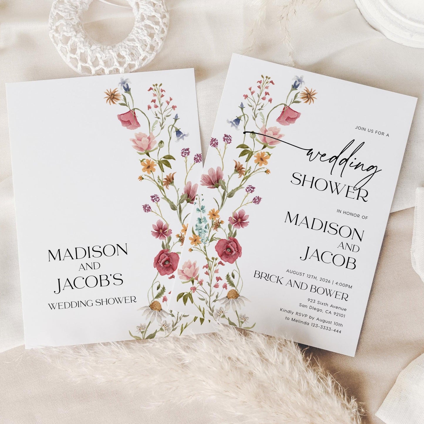 Wedding Shower Invitation, Wildflower Couples Shower Invitation - LovelyTemplatesCo