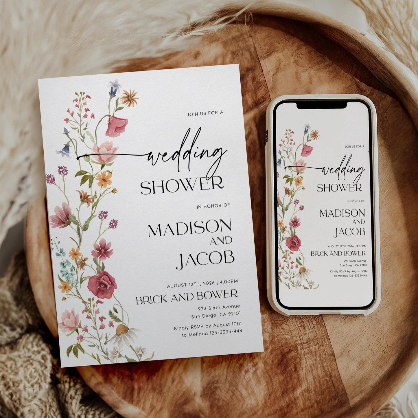 Wedding Shower Invitation, Wildflower Couples Shower Invitation - LovelyTemplatesCo