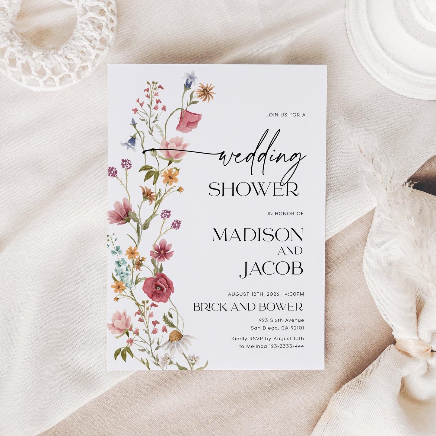 Wedding Shower Invitation, Wildflower Couples Shower Invitation - LovelyTemplatesCo