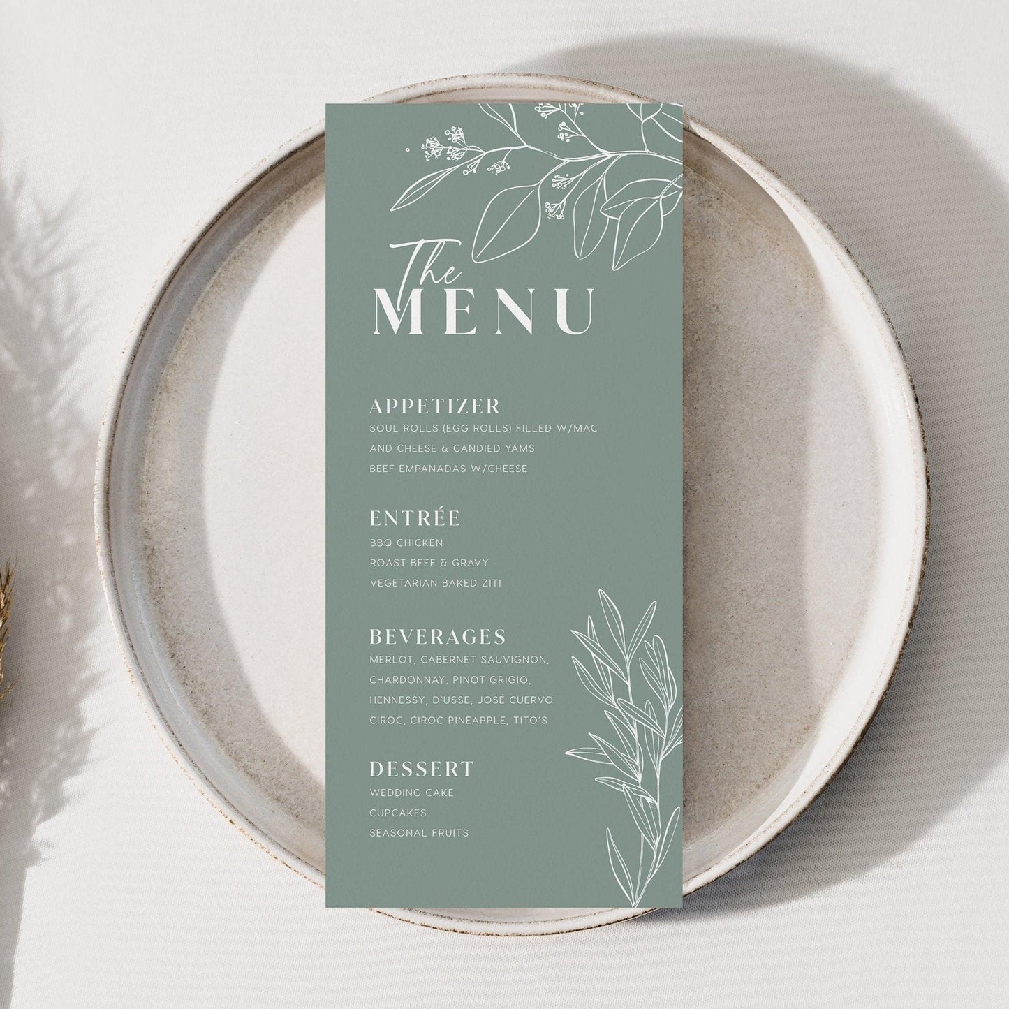 Whimsical Sage Floral Menu Cards - LovelyTemplatesCo